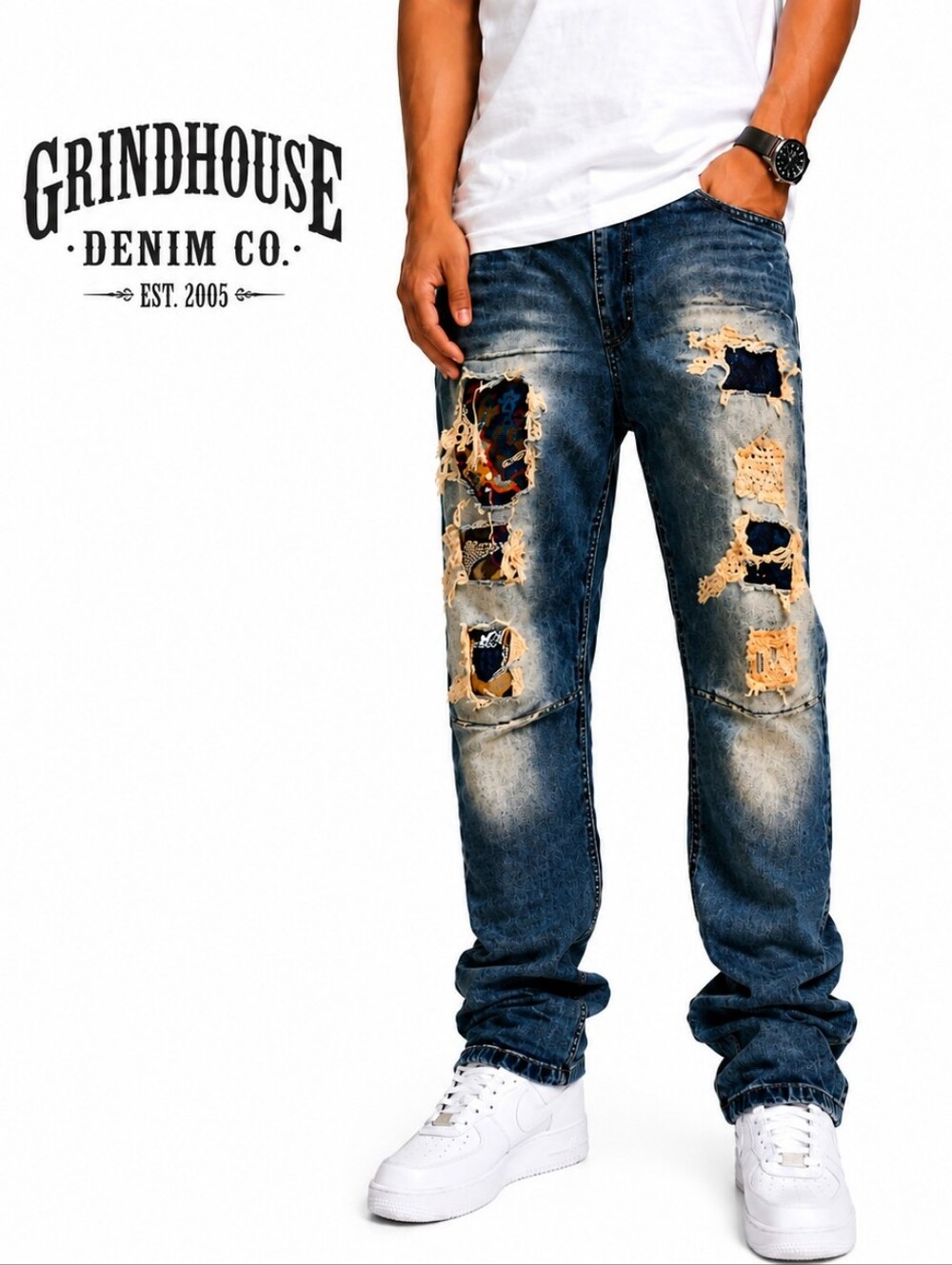 Rare Grindhouse Dragon Embroidered Distressed Hip-hop, Hippie, Skateboard Denim